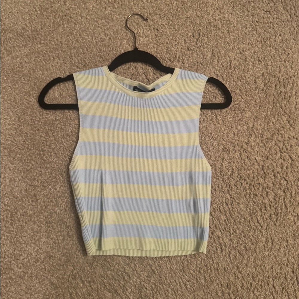 Sleeveless Knit Top with Pastel Stripes